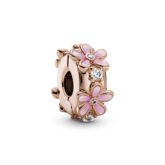 Clip Charm Fijo Margarita Rosa Recubrimiento en Oro Rosa